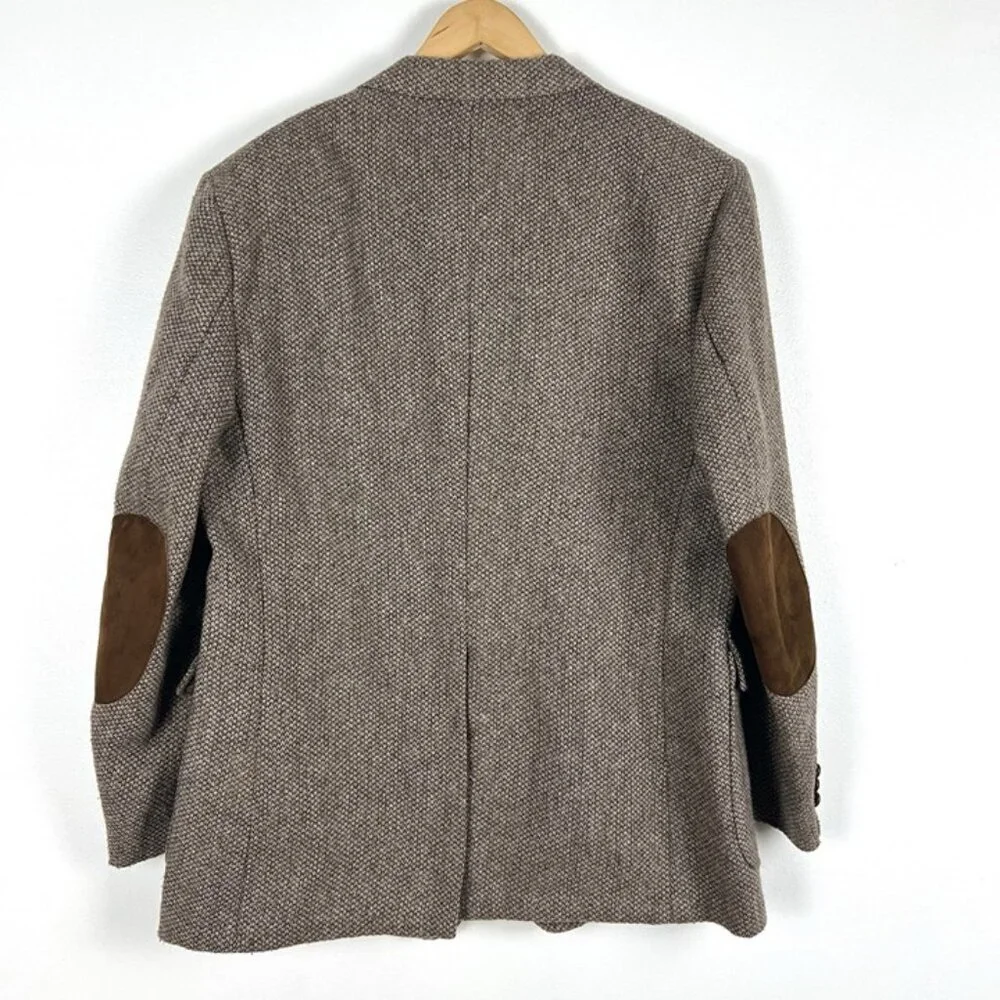 VTG Tweed Sport Coat‎ Mens 44R Brown Barleycorn Wool Blazer Elbow Patches USA
